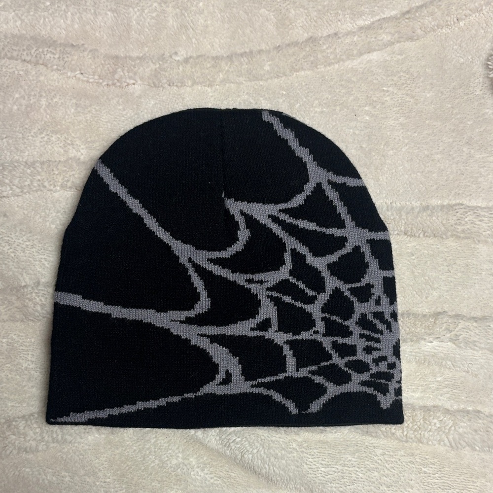 Kids Black and Gray Spider Web Beanie